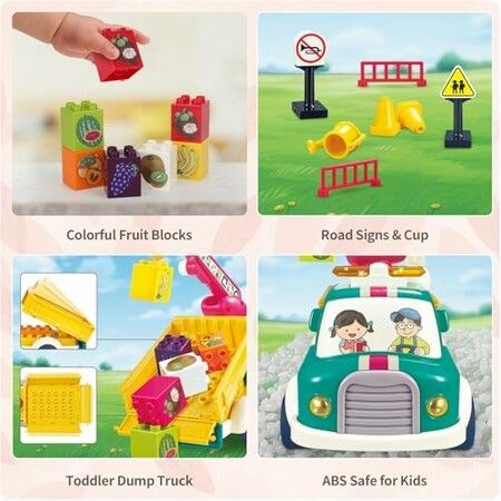 Crane Truck Construction  Sound Light Montessori Pull Back Car Toys Fruit Building Block Birthday Gifts for Kids Boys Girls