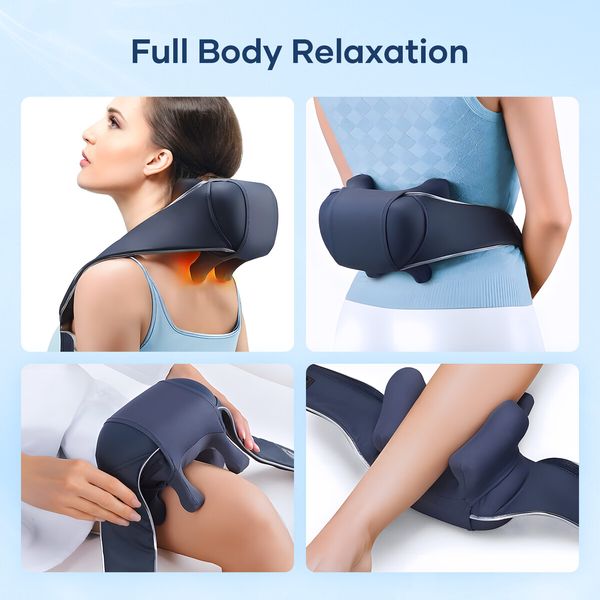 Neck Shoulder Massager Portable Cordless 6D Deep Kneading Back Massage Machine Lightweight Smart Relax Device with 2 Heating Levels 2 Speed