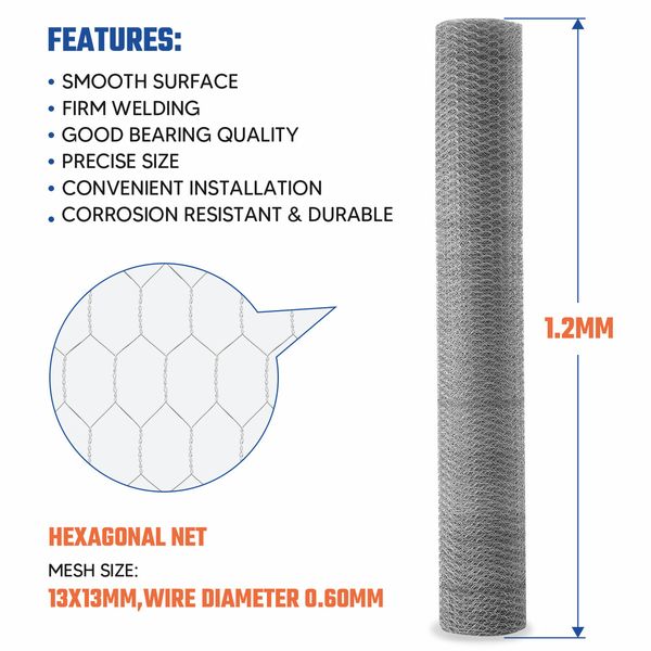 Hardware Cloth Wire Mesh Fence Hot Dip Galvanised Welded Chicken Coop Rabbit Cage Guard Barrier Enclosure Tree Protection Fencing Netting 50mx1.2m