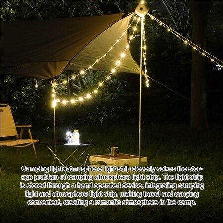 Camping String Light Flexible Multiple Lighting Modes Rechargeable Tent String Light Outdoor Decor Warm Light