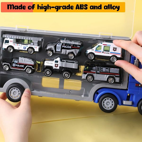 Transport Vehicle with 6 Random Cars, 7 in 1 Construction Truck, Toy Transport Truck Vehicle Set, Gifts for Kids