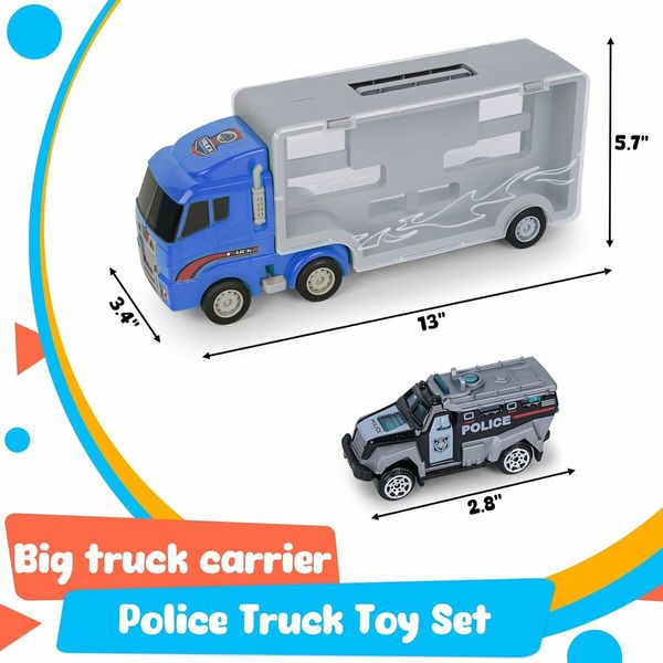 Transport Vehicle with 6 Random Cars, 7 in 1 Construction Truck, Toy Transport Truck Vehicle Set, Gifts for Kids