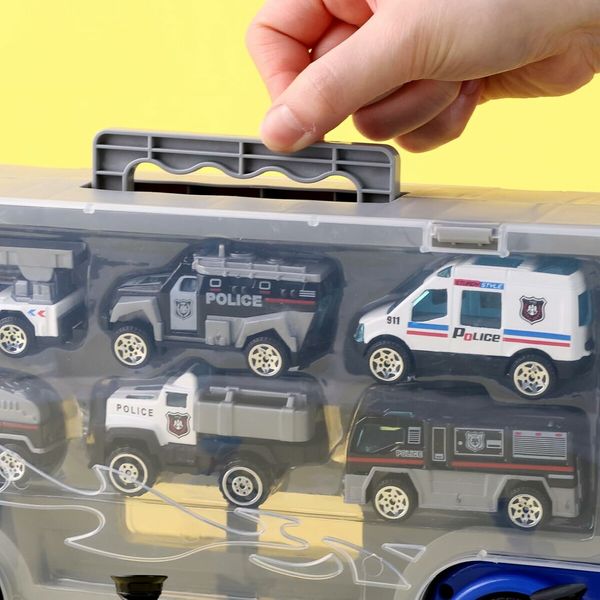 Transport Vehicle with 6 Random Cars, 7 in 1 Construction Truck, Toy Transport Truck Vehicle Set, Gifts for Kids