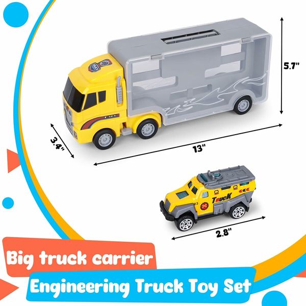 Transport Vehicle with 6 Random Cars, 7 in 1 Construction Truck, Toy Transport Truck Vehicle Set, Gifts for Kids