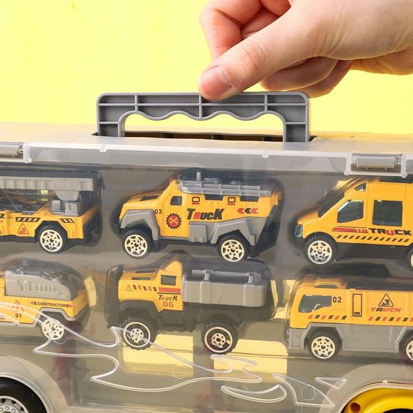 Transport Vehicle with 6 Random Cars, 7 in 1 Construction Truck, Toy Transport Truck Vehicle Set, Gifts for Kids