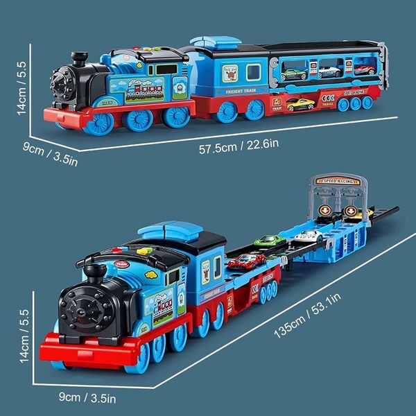 Transport Train with Ejection Race Track, Collapsible Transporter with Random 6 Race Cars Toys for Kids, Early Educational Toys