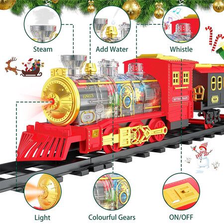 Electric Train Set for Boys Girls with Lights Sound Christmas Trains Toys, Folding Catapult Carriage with Random 4 Cars