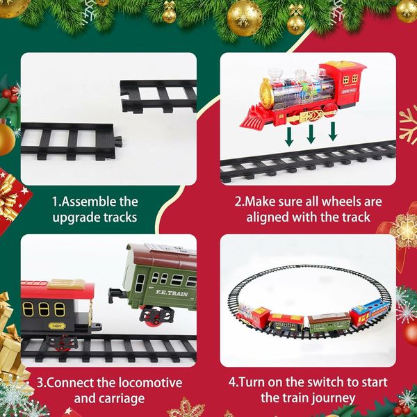 Electric Train Set for Boys Girls with Lights Sound Christmas Trains Toys, Folding Catapult Carriage with Random 4 Cars