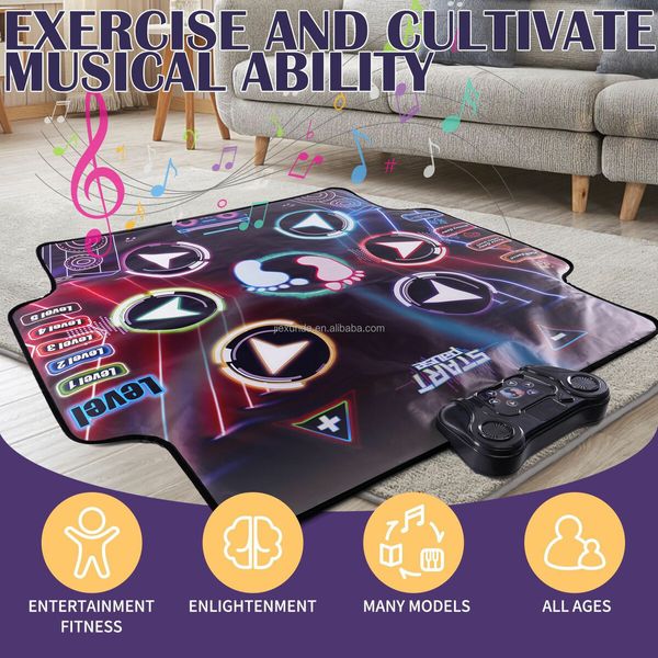 Electronic Dance Mat with Glowing Light up 6 Button Interactive Music Dance Mixer Rhythm Step Play Mat with 8 Game Modes for Boy and Girl