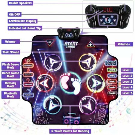 Electronic Dance Mat with Glowing Light up 6 Button Interactive Music Dance Mixer Rhythm Step Play Mat with 8 Game Modes for Boy and Girl