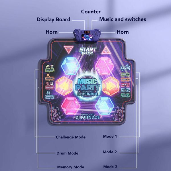 Electronic Dance Mat with Glowing Light up 6 Button Interactive Music Dance Mixer Rhythm Step Play Mat with 7 Game Modes for Boy and Girl