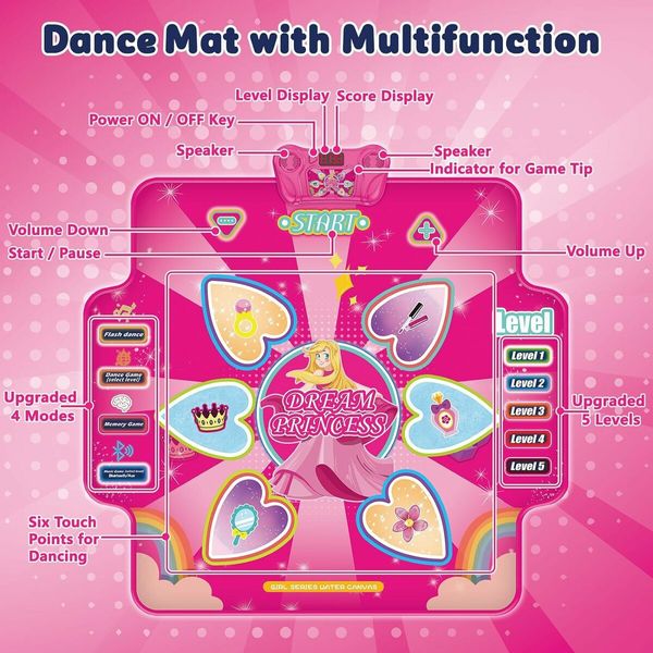 Electronic Dance Mat with Glowing Light up 6 Button Interactive Music Dance Mixer Rhythm Step Play Mat with 4 Game Modes for Boy and Girl