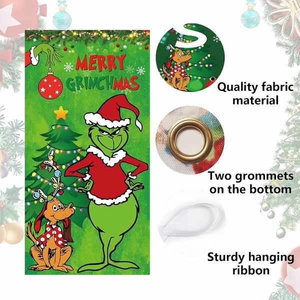 Christmas Decorations Christmas Decor Door Cover Xmas Porch Door Sign Welcome Banner for Indoor Outdoor Wall Home, 90 x 200 cm