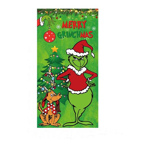 Christmas Decorations Christmas Decor Door Cover Xmas Porch Door Sign Welcome Banner for Indoor Outdoor Wall Home, 90 x 200 cm