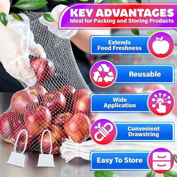 100Pcs Reusable Mesh Produce Bags, Reusable Produce Bags Mesh Produce Bags Reusable Washable Seafood Boil Bags Fruit and Egg Bags, 30 x 15 cm