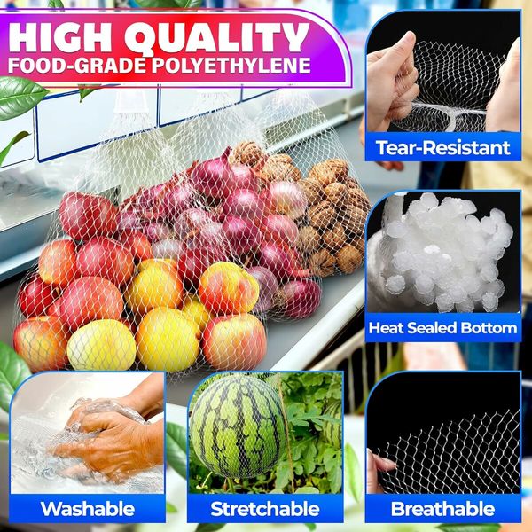 100Pcs Reusable Mesh Produce Bags, Reusable Produce Bags Mesh Produce Bags Reusable Washable Seafood Boil Bags Fruit and Egg Bags, 30 x 15 cm