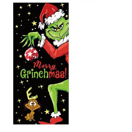 Grinch Door Cover Decorations for Christmas, Holiday Backdrop Banner for Front Door, Outdoor and Indoor Winter Party Decor, 90 x 180 cm