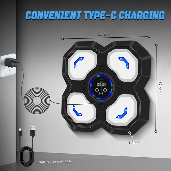 Music Boxing Machine,Smart Bluetooth Trainer Equipment with Gloves,Wall-Mounted Boxing Music Workout Machine,LED Electronic Focus Training