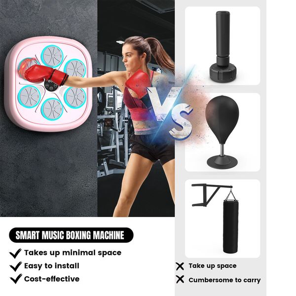 Pink Music Boxing Machine,9 Speeds and 9 Modes,with Boxing Gloves,for Home Indoor Exercise Boxing Machine