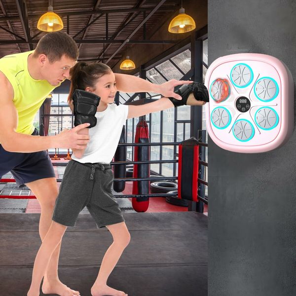 Pink Music Boxing Machine,9 Speeds and 9 Modes,with Boxing Gloves,for Home Indoor Exercise Boxing Machine