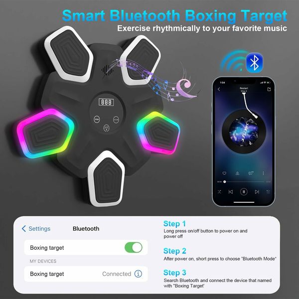 Music Boxing Machine,Intelligent Musical Punching Workout Trainer with 7 LED Color,Boxing Gloves, Smart Bluetooth,Agile Digital System and Wall-Mounted