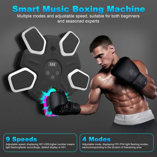 Music Boxing Machine,Intelligent Musical Punching Workout Trainer with 7 LED Color,Boxing Gloves, Smart Bluetooth,Agile Digital System and Wall-Mounted