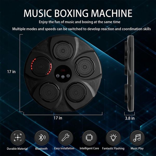 Music Boxing Machine,Smart Bluetooth Interactive Wall Mounted Punching Trainer with Gloves,Home Workout and Agility Training Equipment