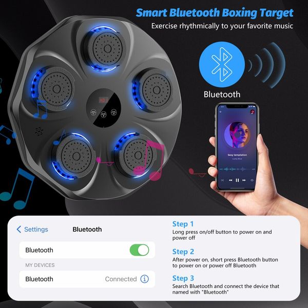 Music Boxing Machine with Boxing Gloves,Wall Mounted Smart Bluetooth Music Boxing Trainer,Electronic Boxing Target Workout Punching Equipment