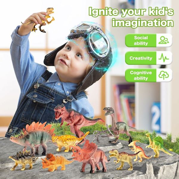 Dinosaur Toys for Kids Age 3 to 5, 45PCS Realistic Jurassic Dinosaurs Figures with Trees and Fence Playset to Create a Dino World