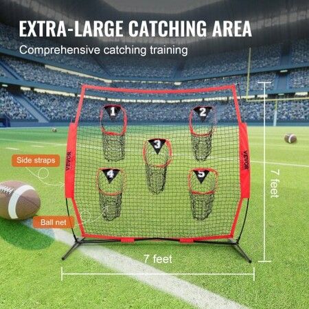 7 x 7 ft Football Trainer Throwing Net Training Throwing Target Practice Net with 5 Target Pockets Knotless Net Includes Bow Frame and Portable Carry Case