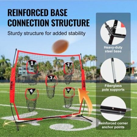 7 x 7 ft Football Trainer Throwing Net Training Throwing Target Practice Net with 5 Target Pockets Knotless Net Includes Bow Frame and Portable Carry Case