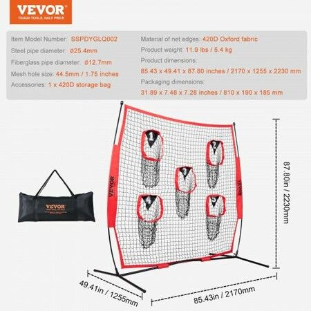 7 x 7 ft Football Trainer Throwing Net Training Throwing Target Practice Net with 5 Target Pockets Knotless Net Includes Bow Frame and Portable Carry Case