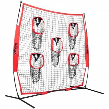 7 x 7 ft Football Trainer Throwing Net Training Throwing Target Practice Net with 5 Target Pockets Knotless Net Includes Bow Frame and Portable Carry Case