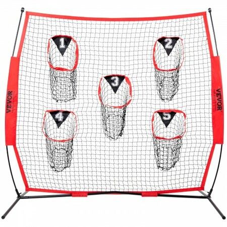 7 x 7 ft Football Trainer Throwing Net Training Throwing Target Practice Net with 5 Target Pockets Knotless Net Includes Bow Frame and Portable Carry Case