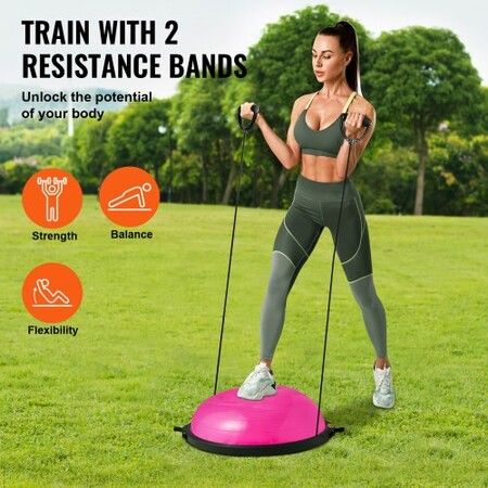 Half Exercise Ball Trainer 26 inch Balance Ball Trainer 1500lbs Capacity Stability Ball Yoga Ball with Resistance Bands & Foot Pump Strength Fitness Ball