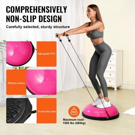 Half Exercise Ball Trainer 26 inch Balance Ball Trainer 1500lbs Capacity Stability Ball Yoga Ball with Resistance Bands & Foot Pump Strength Fitness Ball