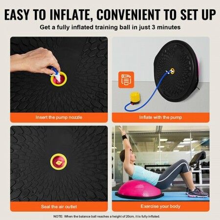 Half Exercise Ball Trainer 26 inch Balance Ball Trainer 1500lbs Capacity Stability Ball Yoga Ball with Resistance Bands & Foot Pump Strength Fitness Ball