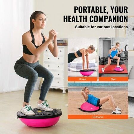 Half Exercise Ball Trainer 26 inch Balance Ball Trainer 1500lbs Capacity Stability Ball Yoga Ball with Resistance Bands & Foot Pump Strength Fitness Ball