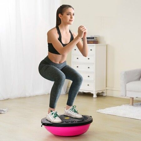 Half Exercise Ball Trainer 26 inch Balance Ball Trainer 1500lbs Capacity Stability Ball Yoga Ball with Resistance Bands & Foot Pump Strength Fitness Ball