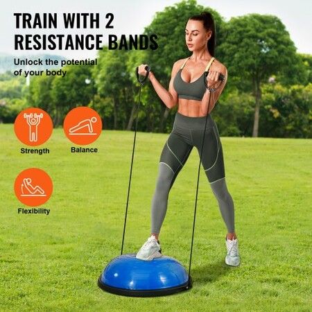 Half Exercise Ball Trainer 26 inch Balance Ball Trainer 1500lbs Capacity Stability Ball Yoga Ball with Resistance Bands & Foot Pump Strength Fitness Ball