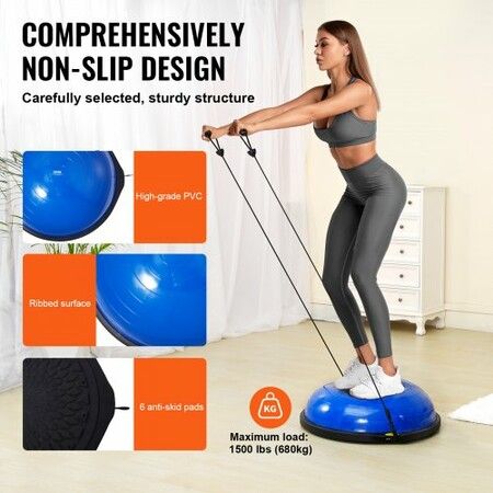 Half Exercise Ball Trainer 26 inch Balance Ball Trainer 1500lbs Capacity Stability Ball Yoga Ball with Resistance Bands & Foot Pump Strength Fitness Ball