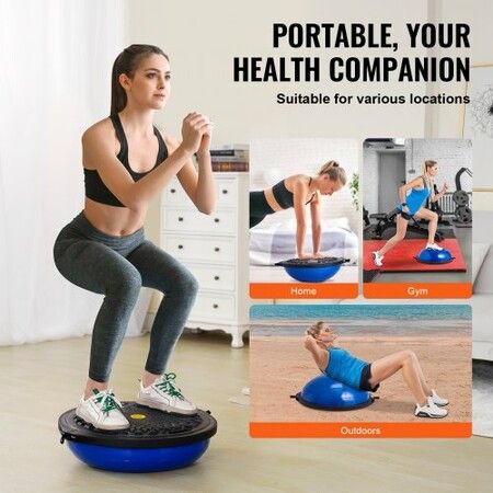 Half Exercise Ball Trainer 26 inch Balance Ball Trainer 1500lbs Capacity Stability Ball Yoga Ball with Resistance Bands & Foot Pump Strength Fitness Ball