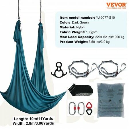 Aerial Silk & Yoga Swing 10 m Length Aerial Yoga Hammock Kit with 100gsm Nylon Fabric Full Rigging Hardware & Easy Set-up Guide Antigravity Flying