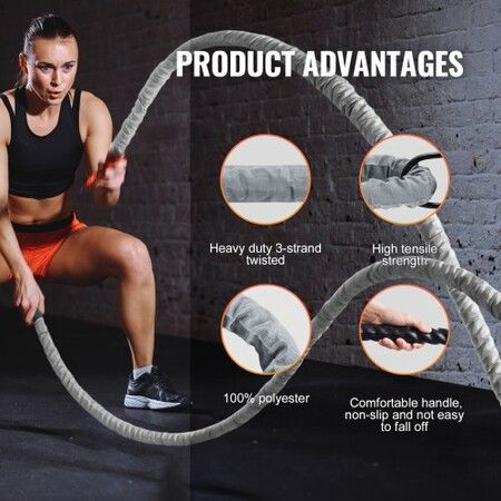 Battle Rope 1.5" 30Ft Gym Workout Strength Training Exercise Fitness Rope