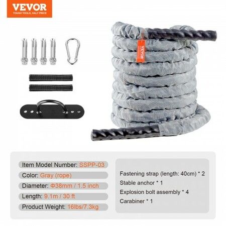 Battle Rope 1.5" 30Ft Gym Workout Strength Training Exercise Fitness Rope