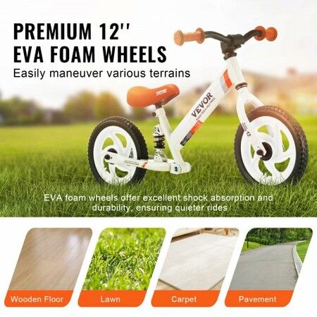 Toddler Balance Bike Carbon Steel Balance Bicycle for Kids with Adjustable Seat & Handlebar 12" EVA Foam Tires No Pedal Balance Bicycle Gift