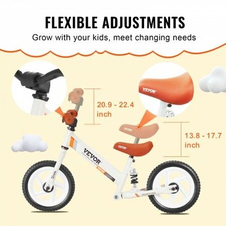 Toddler Balance Bike Carbon Steel Balance Bicycle for Kids with Adjustable Seat & Handlebar 12" EVA Foam Tires No Pedal Balance Bicycle Gift