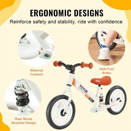 Toddler Balance Bike Carbon Steel Balance Bicycle for Kids with Adjustable Seat & Handlebar 12" EVA Foam Tires No Pedal Balance Bicycle Gift