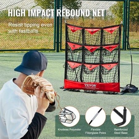 9 Hole Baseball Softball Pitching Net 9 Pocket Hitting Practice 49"x42"