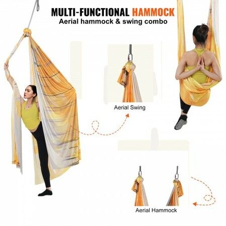 Aerial Yoga Hammock & Swing 5 m Length Aerial Yoga Starter Kit with 100gsm Nylon Fabric Full Rigging Hardware & Easy Set-up Guide Antigravity Flying